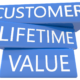 White background and three blue building blocks stacked on each other that say "Customer Lifetime Value"