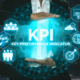 A person in a suit in the background with hands held up. Between their hards are "KPI" and related icons.